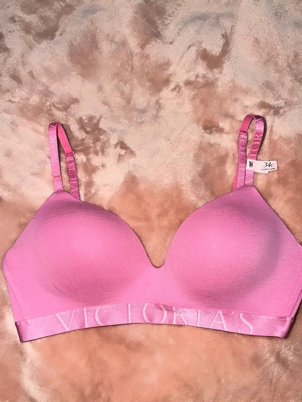 Victoria's Secret Logo Strappy Back Lightly Lined Wireless Bra Pink Bra Size 34C